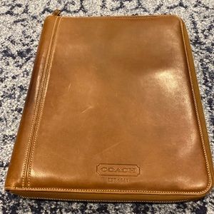 Coach Men's Leather Portfolio Zip Large Brown Organizer Notebook